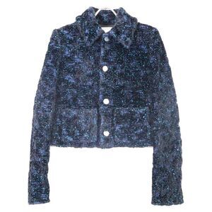 Bottega Veneta Black Blue 686158 Chenille Black Jacket 38